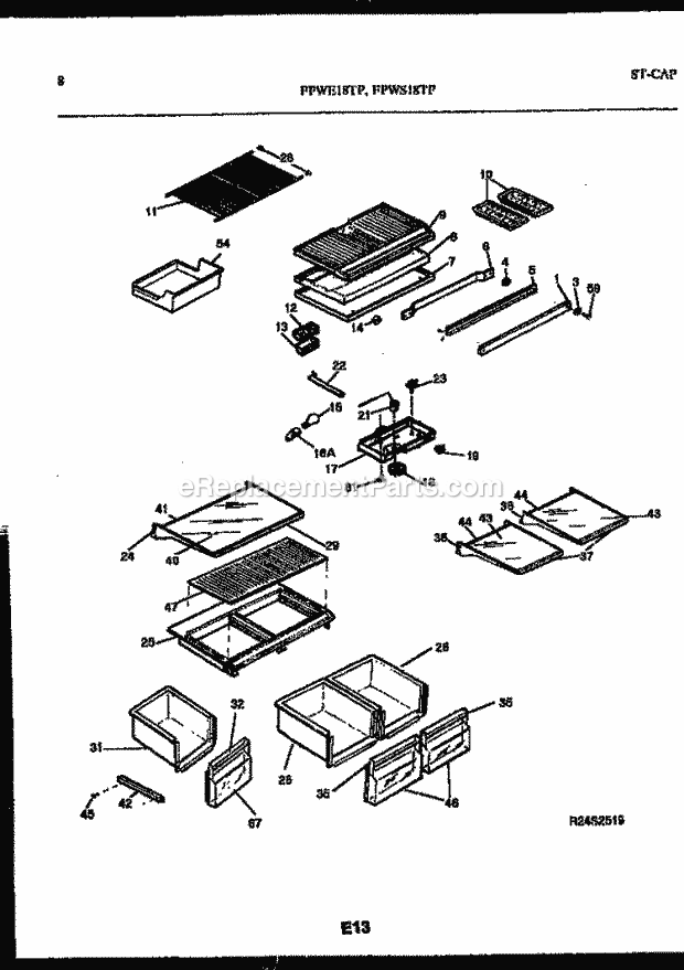 Frigidaire FPWS18PLL0 Top Freezer Top Mount Refrigerator Shelves and Supports Diagram