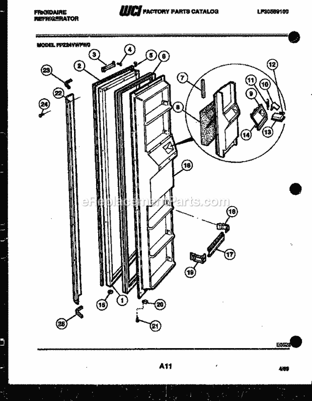 Frigidaire FPZ24VWFH0 Side-By-Side Refrigerator Side by Side Freezer Door Parts Diagram