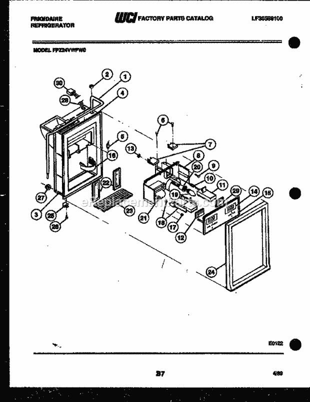 Frigidaire FPZ24VWFH0 Side-By-Side Refrigerator Side by Side Ice Door, Dispenser and Water Tanks Diagram