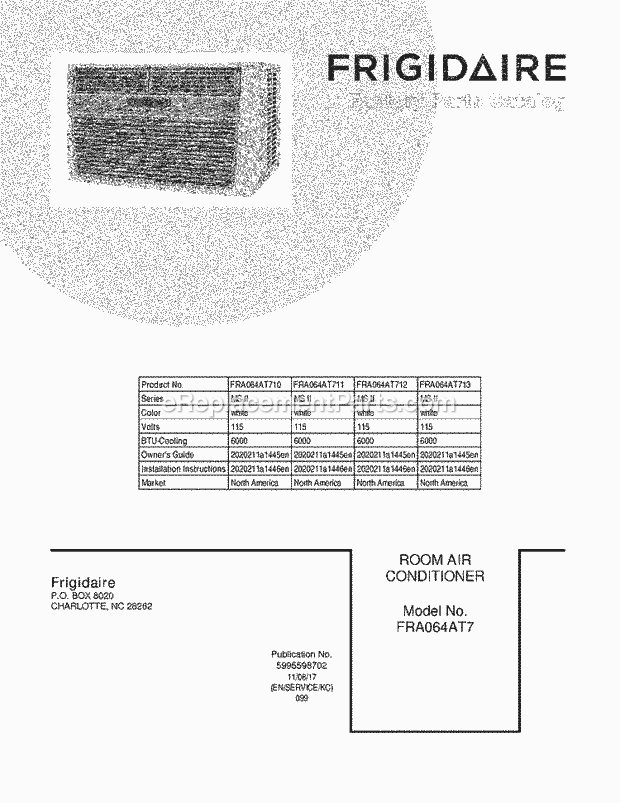 Frigidaire FRA064AT712 Air Conditioner Page B Diagram