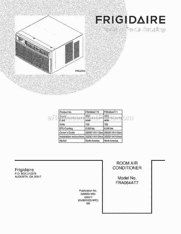 Frigidaire FRA064AT71 Air Conditioner Page B Diagram