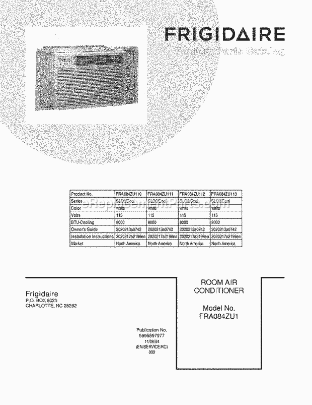 Frigidaire FRA084ZU113 Air Conditioner Page B Diagram