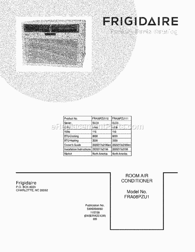 Frigidaire FRA08PZU110 Room Air Conditioner Page B Diagram