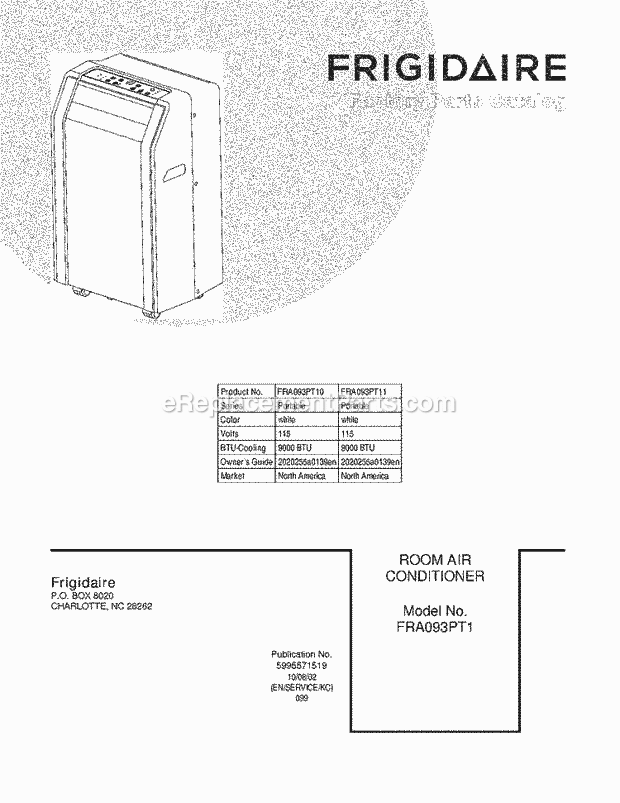 Frigidaire FRA093PT10 Air Conditioner Page B Diagram