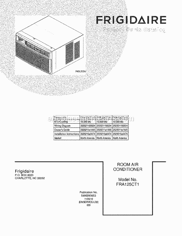 Frigidaire FRA125CT110 Air Conditioner Page B Diagram