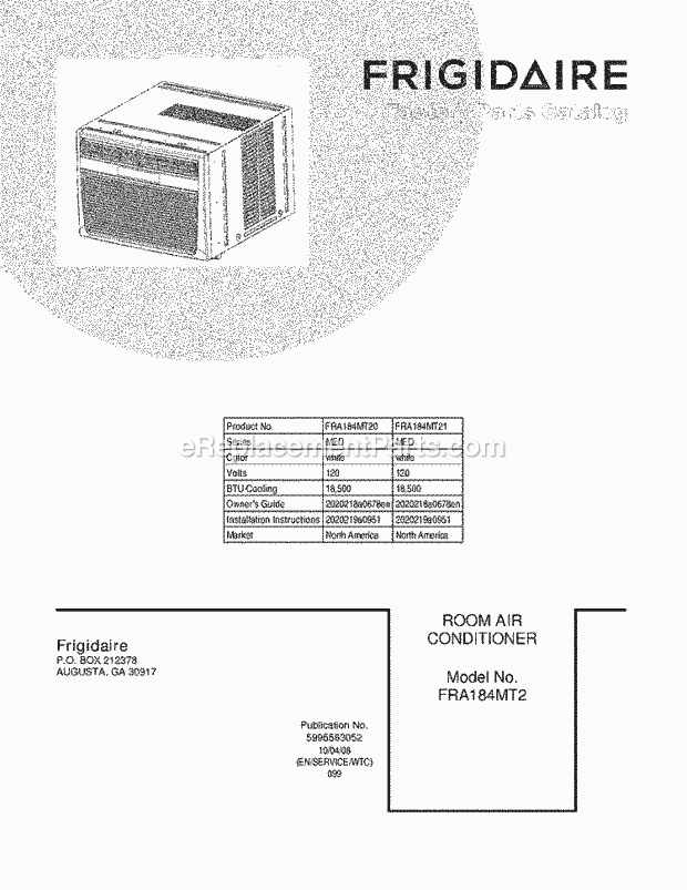 Frigidaire FRA184MT21 Air Conditioner Page B Diagram