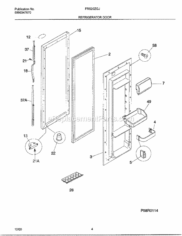 Frigidaire FRS20ZGJB2 Side-By-Side Side by Side Refrigerator Refrigerator Door Diagram