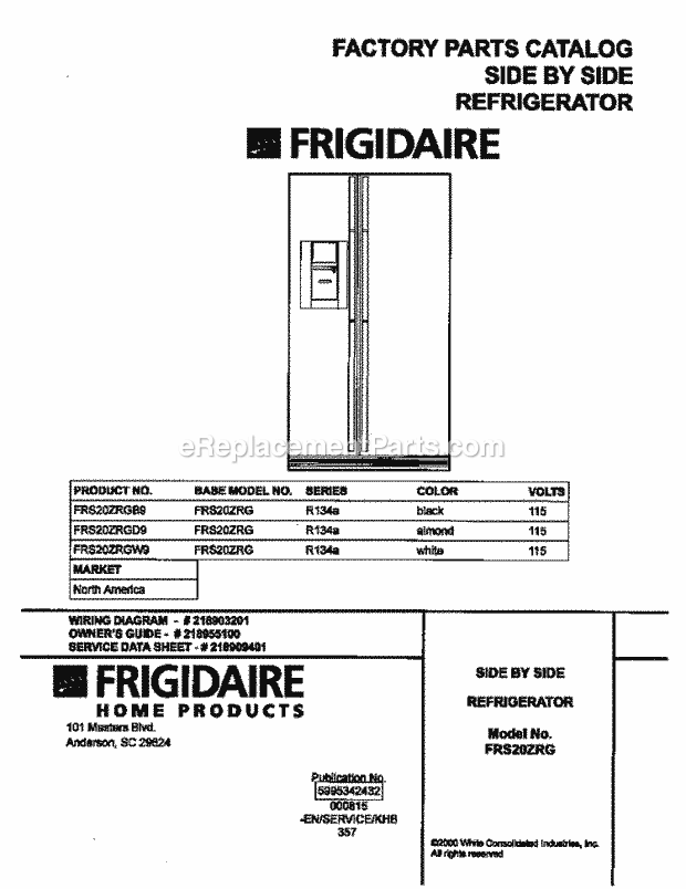 Frigidaire FRS20ZRGW9 Side-By-Side Side by Side Refrigerator Page C Diagram