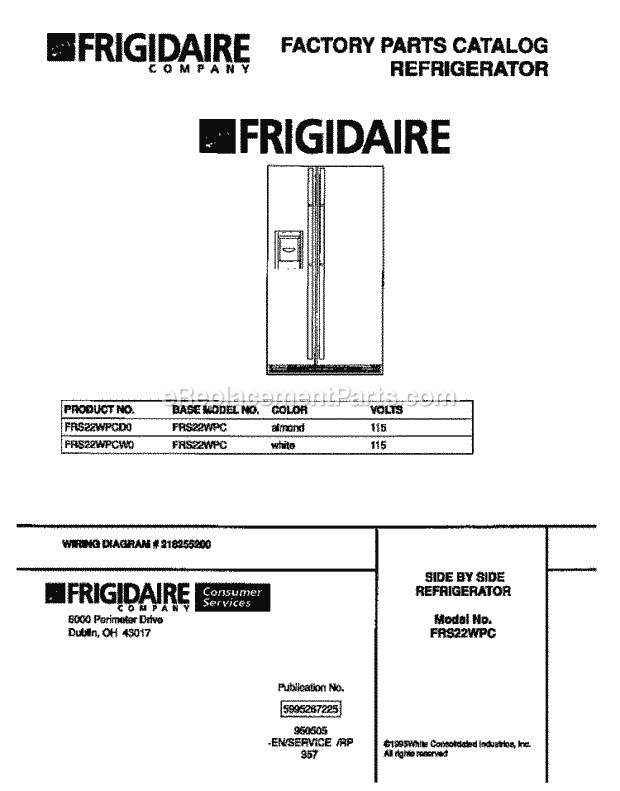 Frigidaire FRS22WPCD0 Side-By-Side Refrigerator Page D Diagram