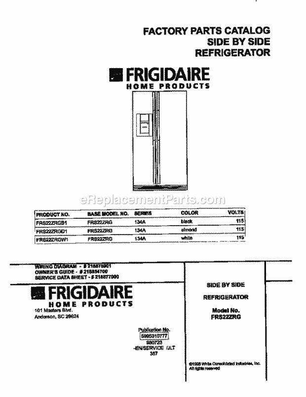 Frigidaire FRS22ZRGW1 Frg(V3) / Refrigerator Page C Diagram