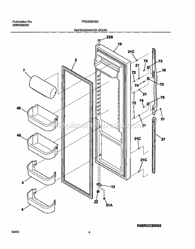 Frigidaire FRS23BH5CW0 Side-By-Side Sxs Refrigerator Refrigerator Door Diagram