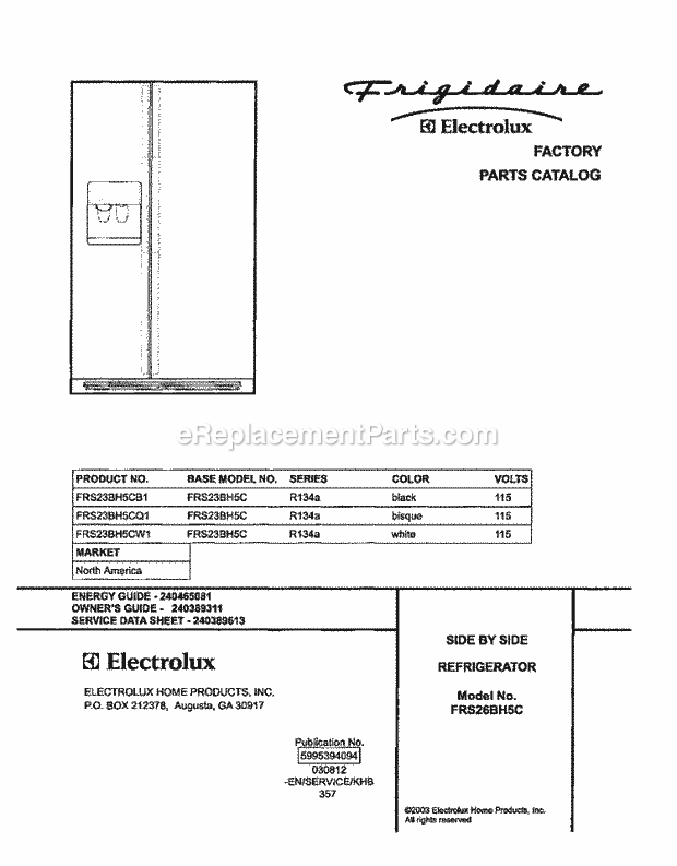 Frigidaire FRS23BH5CW1 Side-By-Side Refrigerator Page C Diagram