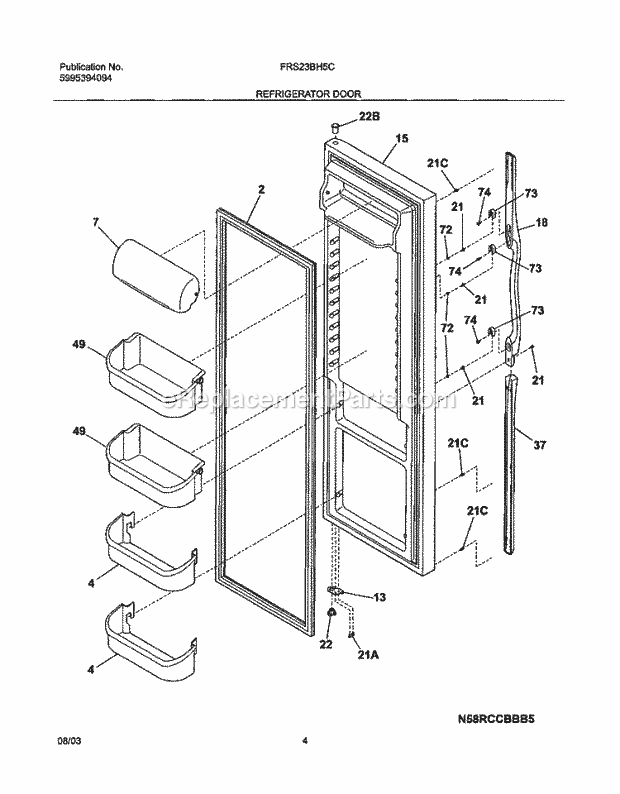 Frigidaire FRS23BH5CW1 Side-By-Side Refrigerator Refrigerator Door Diagram