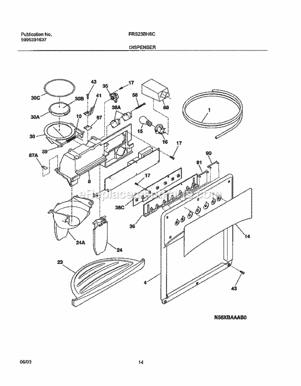 Frigidaire FRS23BH6CQ0 Side-By-Side Sxs Refrigerator Dispenser Diagram