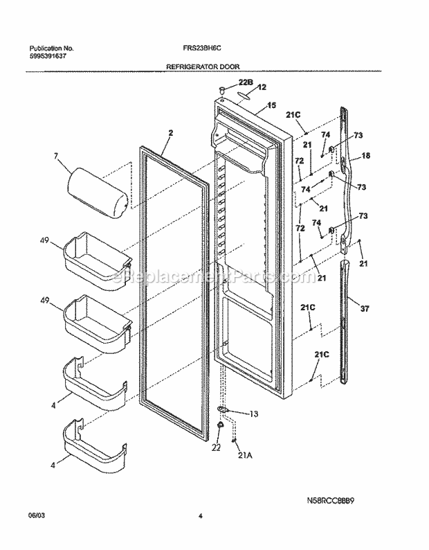 Frigidaire FRS23BH6CQ0 Side-By-Side Sxs Refrigerator Refrigerator Door Diagram