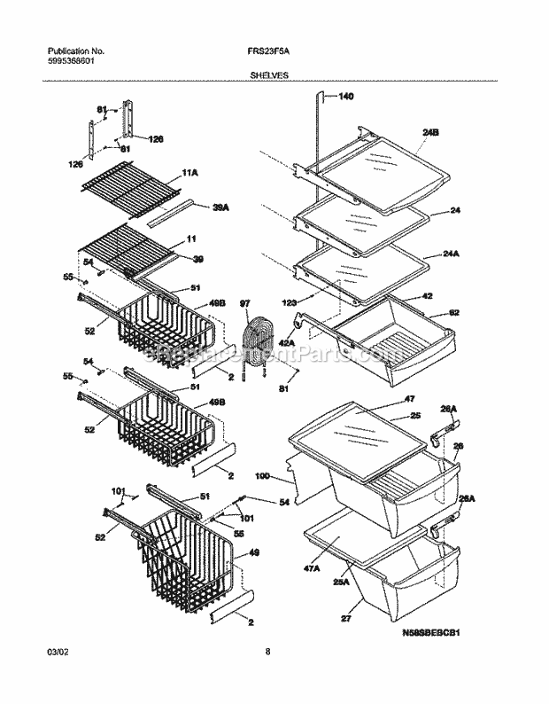 Frigidaire FRS23F5AB4 Side-By-Side Refrigerator Shelves Diagram