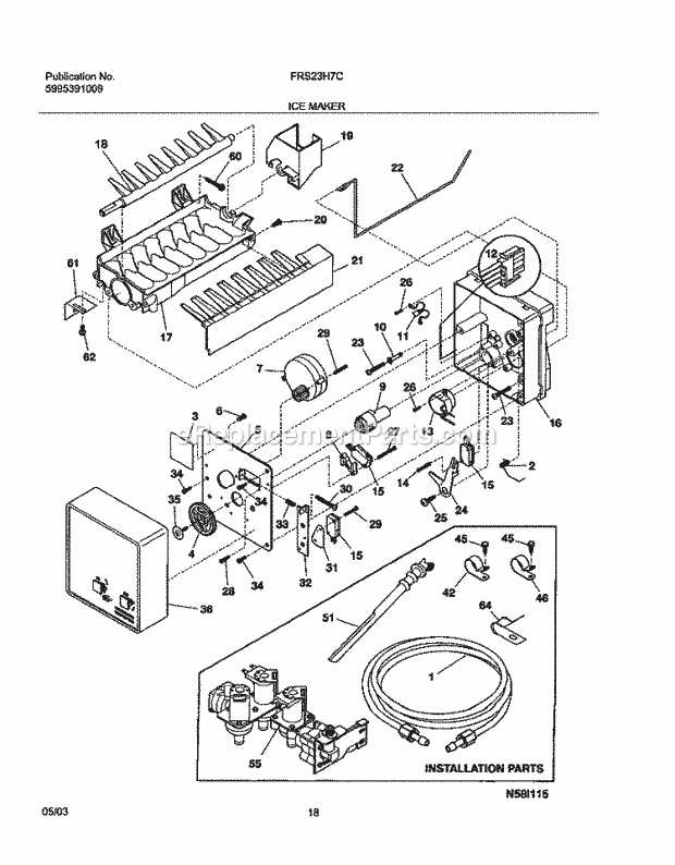 Frigidaire FRS23H7CB0 Side-By-Side Refrigerator Ice Maker Diagram