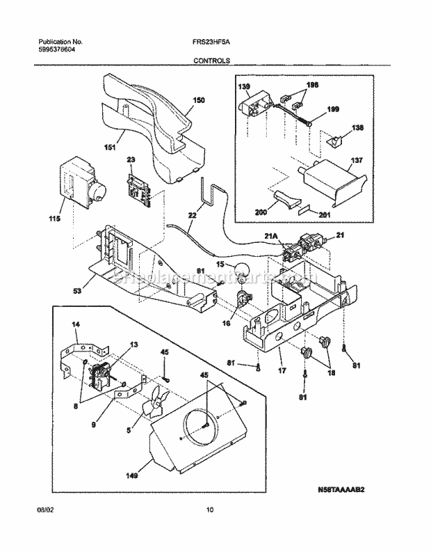 Frigidaire FRS23HF5AQ5 Side-By-Side Refrigerator Controls Diagram