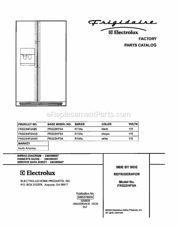 Frigidaire FRS23HF5AQ5 Side-By-Side Refrigerator Page C Diagram