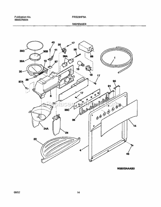 Frigidaire FRS23HF5AQ5 Side-By-Side Refrigerator Dispenser Diagram