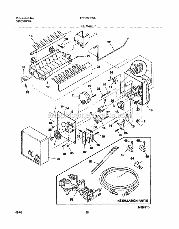 Frigidaire FRS23HF5AQ5 Side-By-Side Refrigerator Ice Maker Diagram