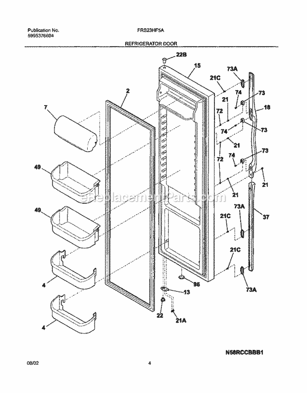 Frigidaire FRS23HF5AQ5 Side-By-Side Refrigerator Refrigerator Door Diagram