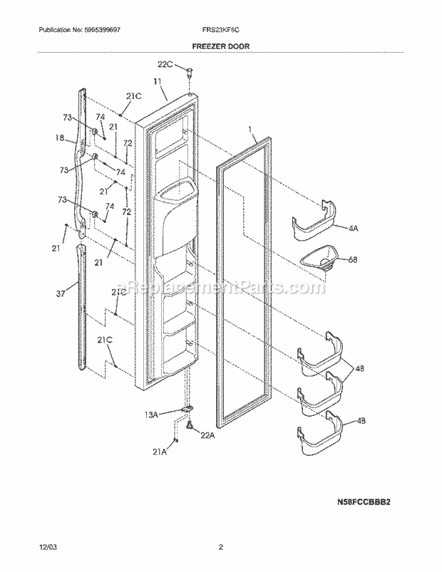 Frigidaire FRS23KF5CQ3 Side-By-Side Refrigerator Freezer Door Diagram