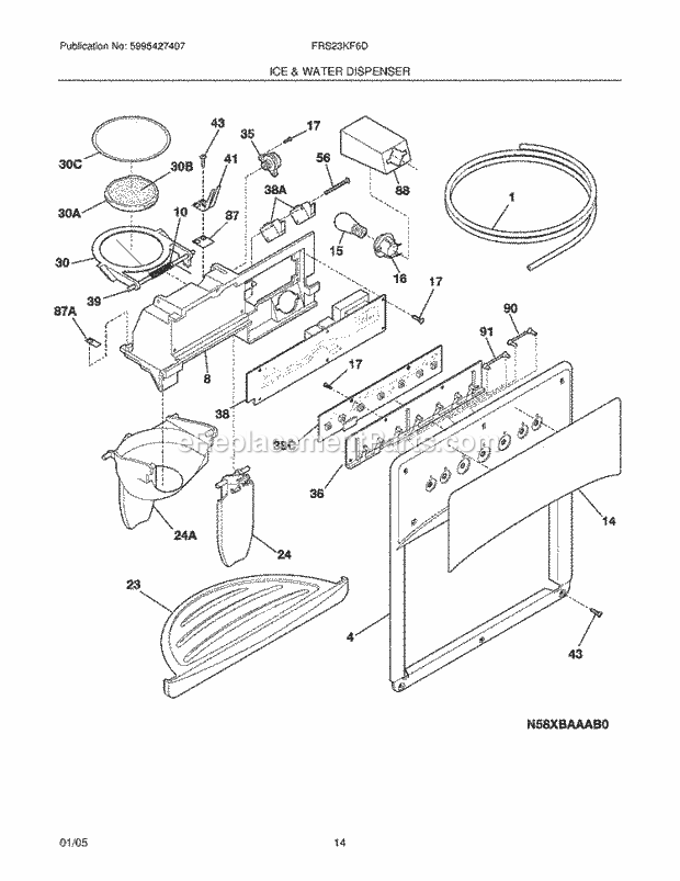 Frigidaire FRS23KF6DB5 Side-By-Side Refrigerator Ice & Water Dispenser Diagram