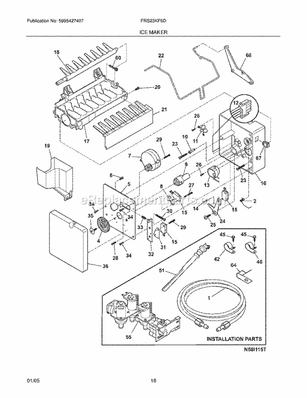 Frigidaire FRS23KF6DB5 Side-By-Side Refrigerator Ice Maker Diagram