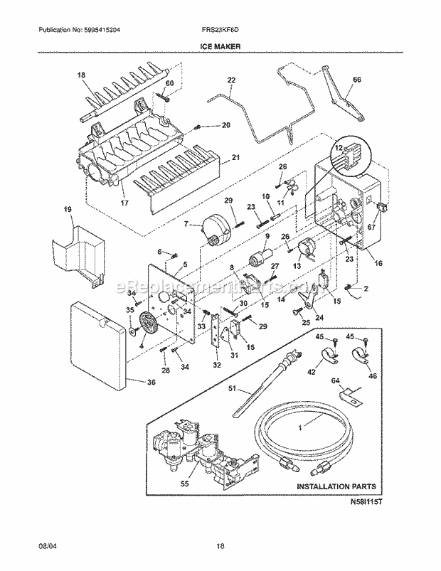 Frigidaire FRS23KF6DW1 Side-By-Side Refrigerator Ice Maker Diagram