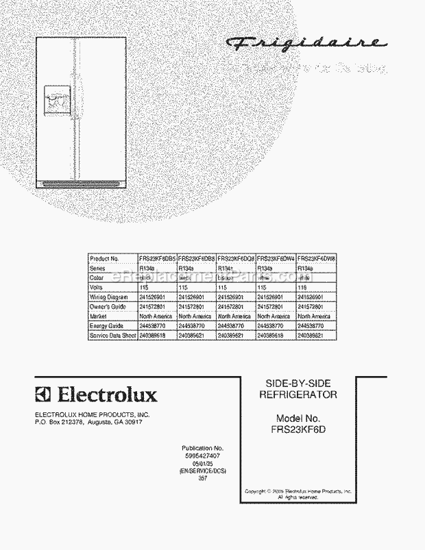 Frigidaire FRS23KF6DW4 Side-By-Side Refrigerator Page C Diagram