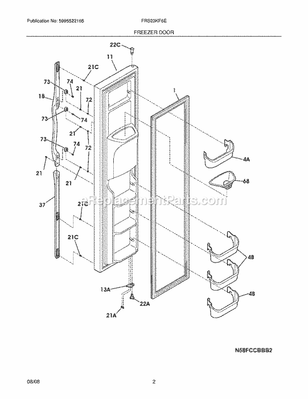 Frigidaire FRS23KF6EBA Refrigerator Freezer Door Diagram