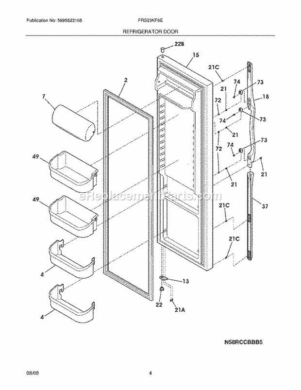 Frigidaire FRS23KF6EBA Refrigerator Refrigerator Door Diagram