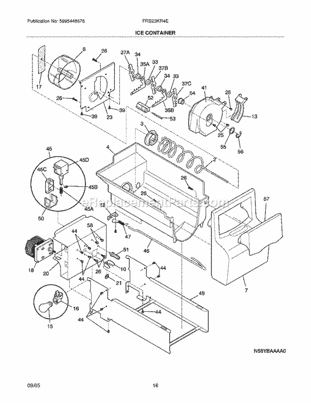 Frigidaire FRS23KF6EM3 Side-By-Side Refrigerator Ice Container Diagram