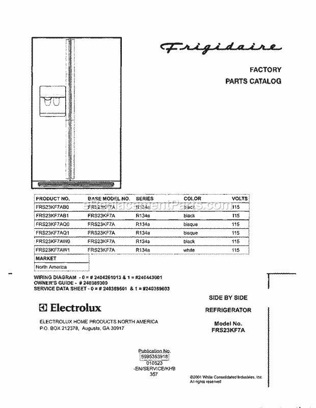 Frigidaire FRS23KF7AW0 Side-By-Side Side-By-Side Refrigerator Page C Diagram