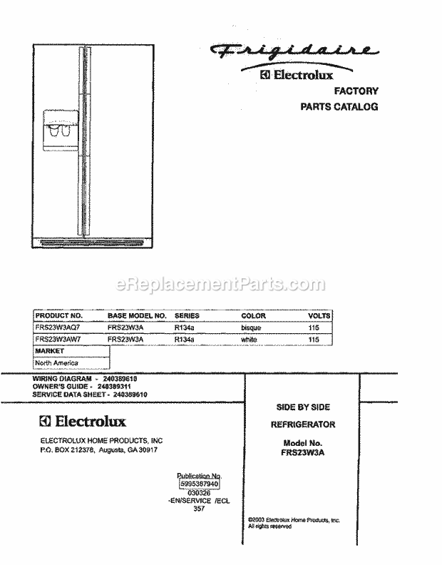 Frigidaire FRS23W3AW7 Side-By-Side Side-By-Side Refrigerator Page C Diagram