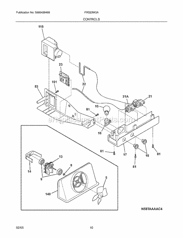 Frigidaire FRS23W3AWF Side-By-Side Refrigerator Controls Diagram