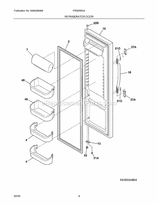 Frigidaire FRS23W3AWF Side-By-Side Refrigerator Refrigerator Door Diagram