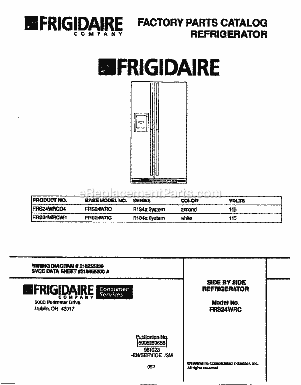 Frigidaire FRS24WRCW4 Side-By-Side Frigidaire Side by Side Refrigerato Page D Diagram