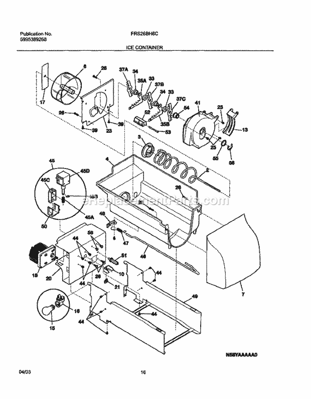 Frigidaire FRS26BH6CQ0 Side-By-Side Sxs Refrigerator Ice Container Diagram