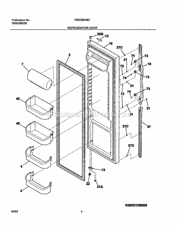 Frigidaire FRS26BH6CQ0 Side-By-Side Sxs Refrigerator Refrigerator Door Diagram