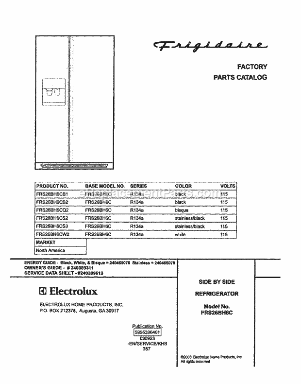 Frigidaire FRS26BH6CQ2 Side-By-Side Sxs Refrigerator Page C Diagram
