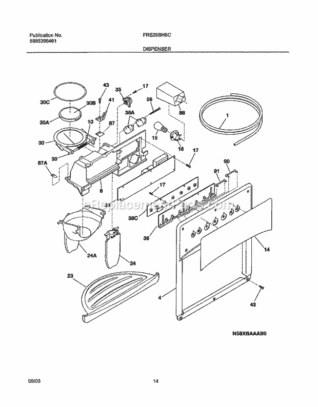 Frigidaire FRS26BH6CQ2 Side-By-Side Sxs Refrigerator Dispenser Diagram