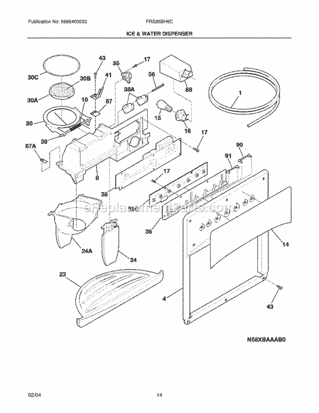 Frigidaire FRS26BH6CQ4 Side-By-Side Refrigerator Ice & Water Dispenser Diagram