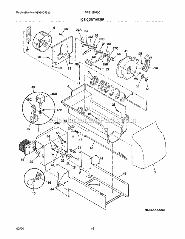 Frigidaire FRS26BH6CQ4 Side-By-Side Refrigerator Ice Container Diagram