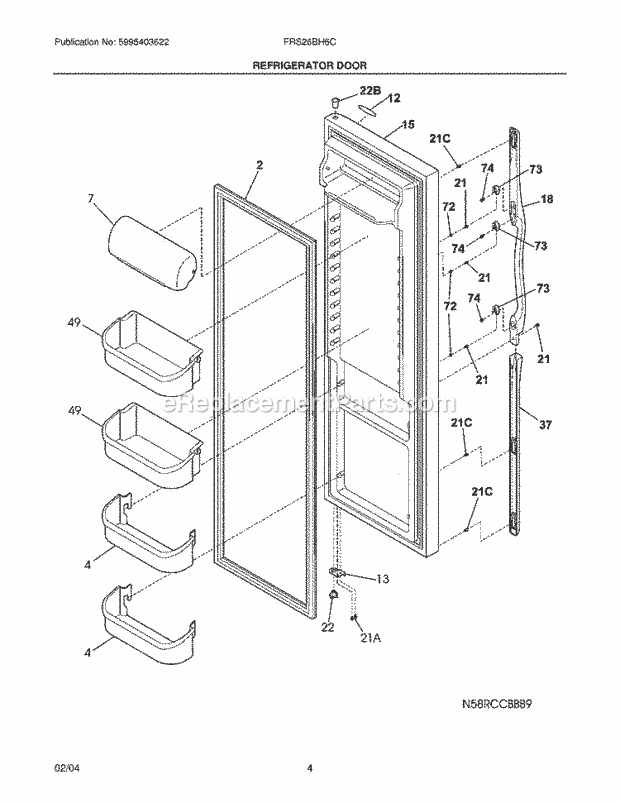 Frigidaire FRS26BH6CQ4 Side-By-Side Refrigerator Refrigerator Door Diagram