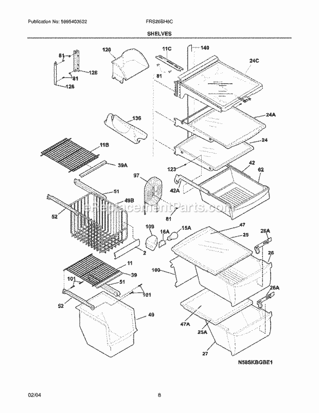 Frigidaire FRS26BH6CQ4 Side-By-Side Refrigerator Shelves Diagram