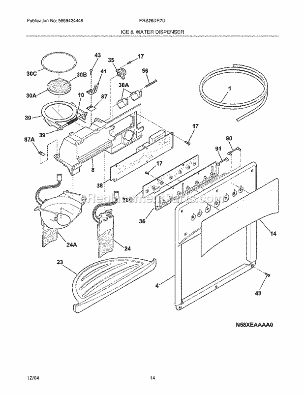 Frigidaire FRS26DR7DS6 Side-By-Side Refrigerator Ice & Water Dispenser Diagram