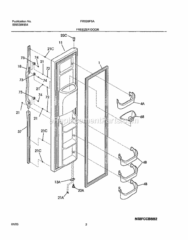 Frigidaire FRS26F5AQ6 Side-By-Side Refrigerator Freezer Door Diagram