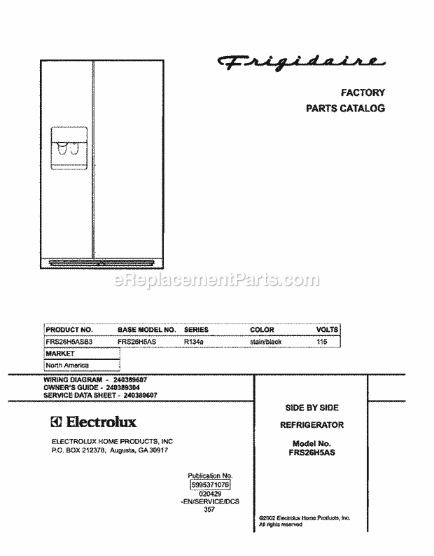 Frigidaire FRS26H5ASB3 Side-By-Side Refrigerator Page C Diagram